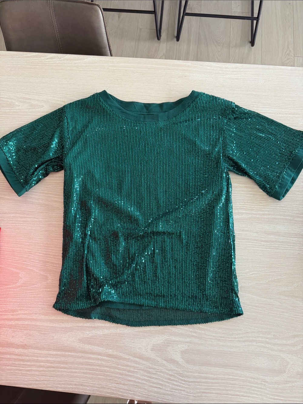 Girls' Green Sequin Short Sleeve Tee